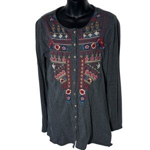 Johnny was womens small Kaden embroidered floral long sleeve tunic top boho